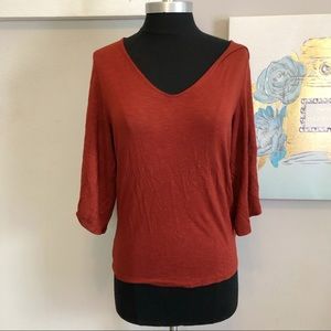 Deletta Rusty Red deep V Neck Draped Sleeves